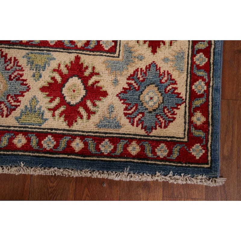Blue Kazak Accent Rug Hand-Knotted Wool Carpet - 3'10" x 6'3"