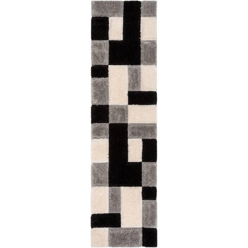 Well Woven San Francisco Escondido Geometric Shag Area Rug - 2' 7" x 9' 10" - Black - Runner