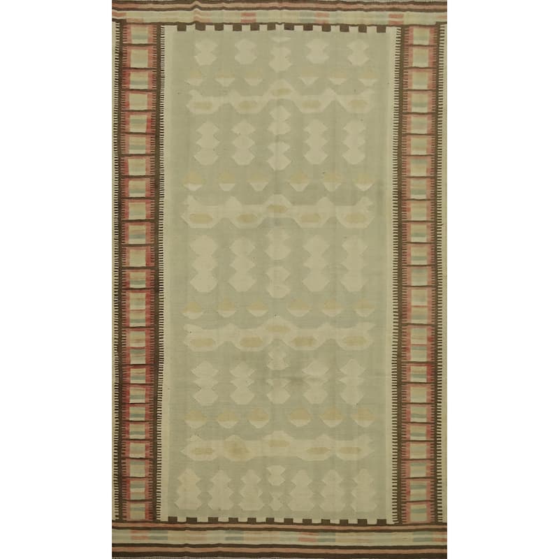 Hand Woven Oriental 100% Wool Carpet Southwestern Tribal Green Kilim Area Rug - 9' 4'' X 6' 1''