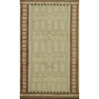 Hand Woven Oriental 100% Wool Carpet Southwestern Tribal Green Kilim Area Rug - 9' 4'' X 6' 1''
