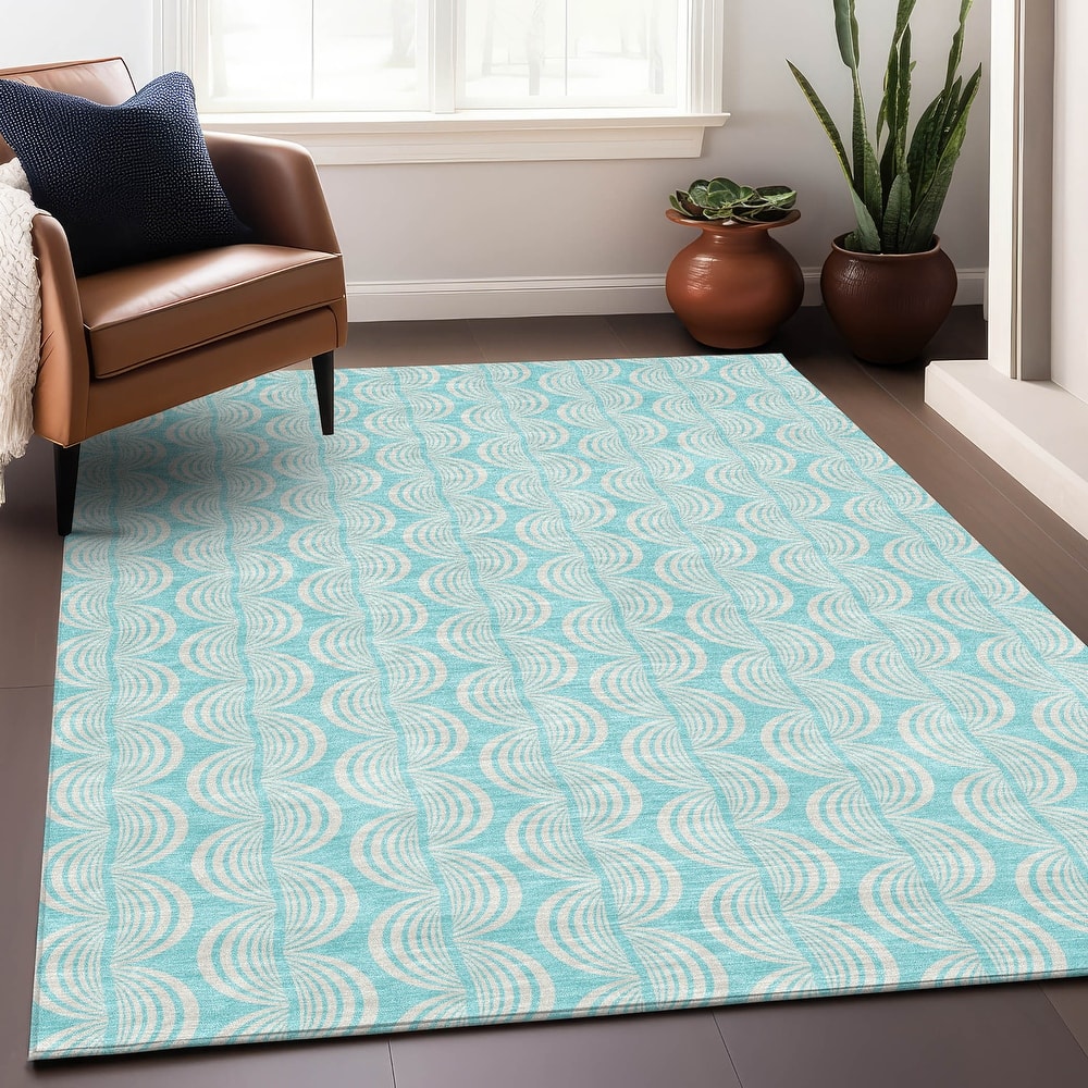 Machine Washable Indoor/ Outdoor Wavy Modern Chantille Rug