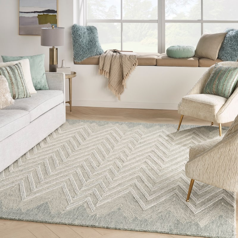 Nourison Linked Chic Modern Tufted Chevron Easy Care Area Rug - 8' x 10' 6" - Teal - Rectangle
