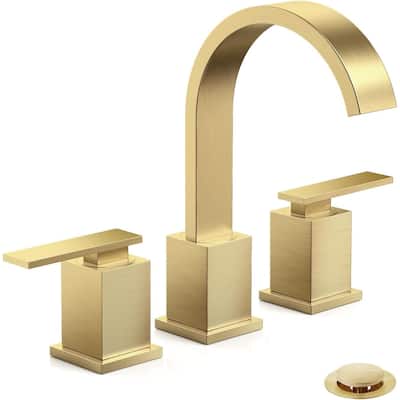 YASINU Bathroom Widespread Faucet, Waterfall Swivel Spout, Pop Up Drain