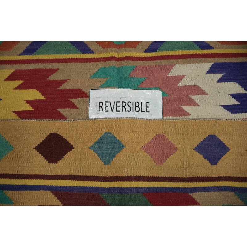 Hand Woven Oriental 100% Wool Carpet Southwestern Tribal Multi-Colored Kilim Area Rug - 9' 10'' X 8' 2''