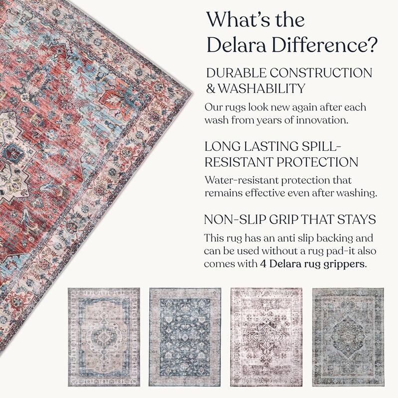 Delara Machine Washable Area Rug, Soft & Durable, Non-Slip Backing, Eco- Friendly GRS certified.