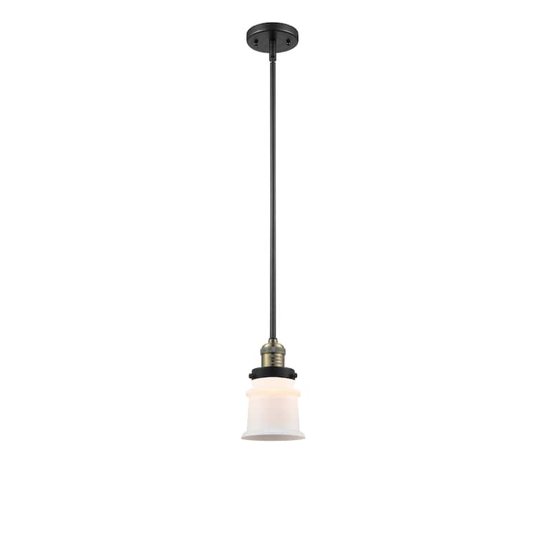 Innovations Lighting Franklin Restoration Canton - 1 Light 5" Stem Hung Mini Pendant - Matte White/Black Antique Brass