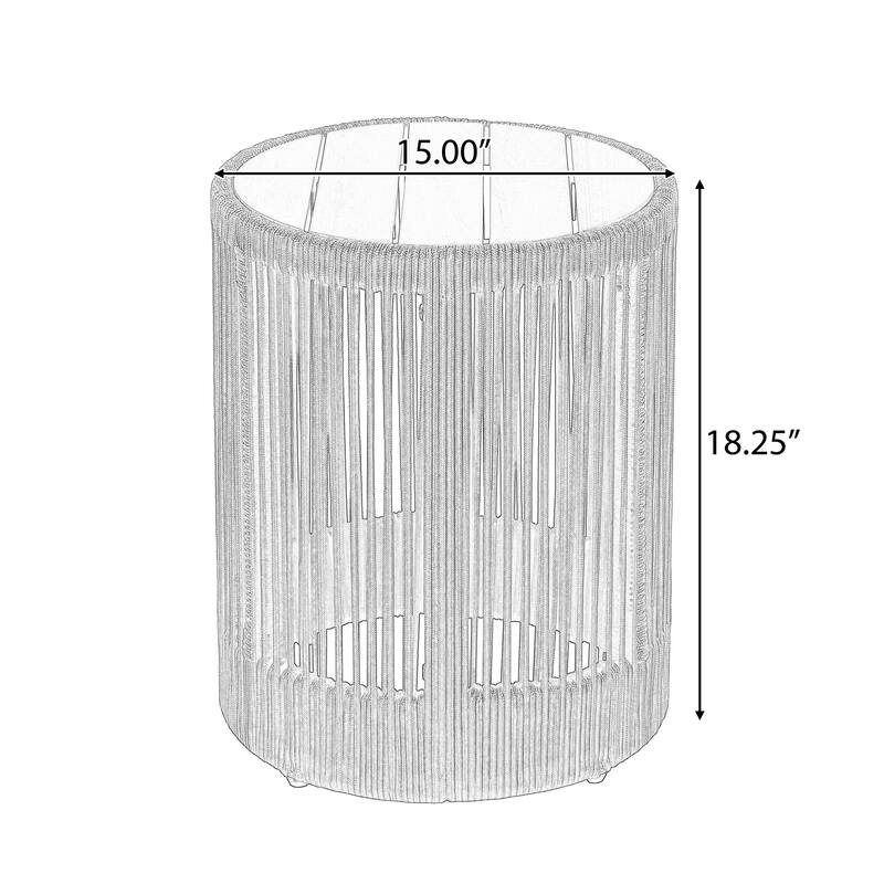 Roomfitters Round Outdoor Side Table, Acacia Wood and Rattan Rope Accent Table for Patio and Balcony