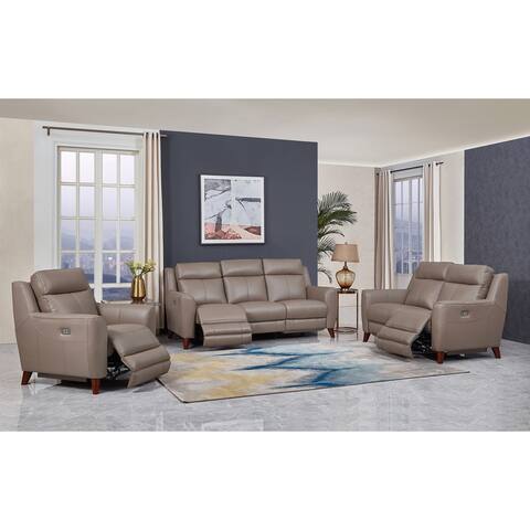 Hydeline Sterling Leather Power Reclining Sofa Set, Sofa, Loveseat and Chair with USB-Ports