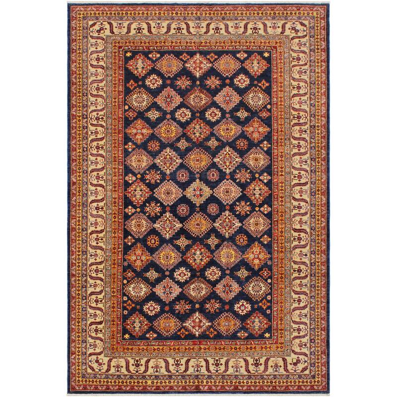 Caucasian Super Kazak Azalea Blue/Beige Hand Knotted Wool Rug - 8'10'' x 12'0''