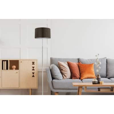 Eglo Romao 2 Satin Nickel and Chrome LED Floor Lamp with Brown Linen Shade