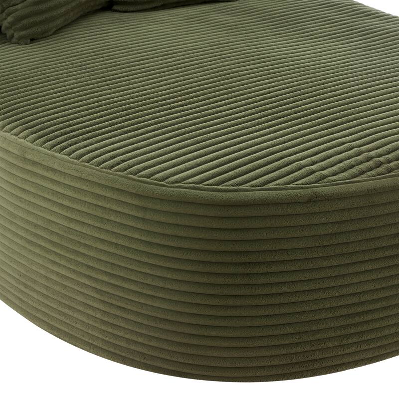 Curved Chaise Lounge Sofa with 2 Pillows, Corduroy Upholstered Sofa Bed Extra-deep Seat Single Sofa Recliners Boneless Couch