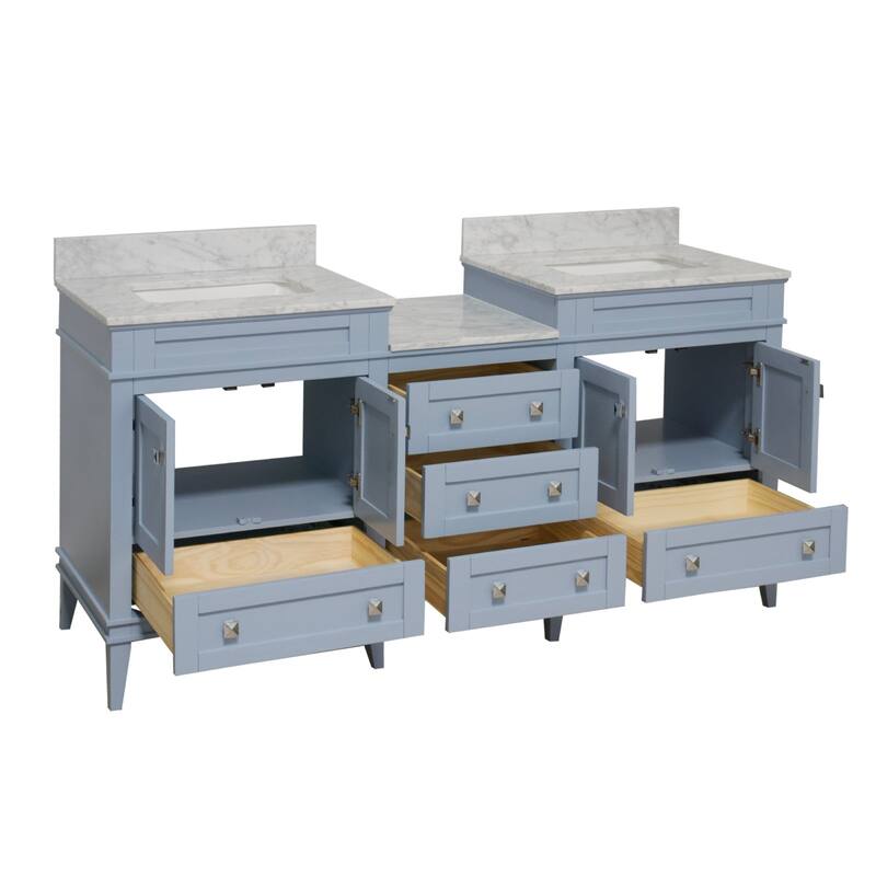 KitchenBathCollection Eleanor 72" Double Bathroom Vanity with Carrara Marble Top