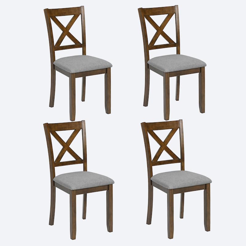 GDFStudio - Savoy Farmhouse Linen Upholstered Ergonomical Wooden Dining Chairs Set, Padded Seat & Non-slip Feet Pads, Set of 4