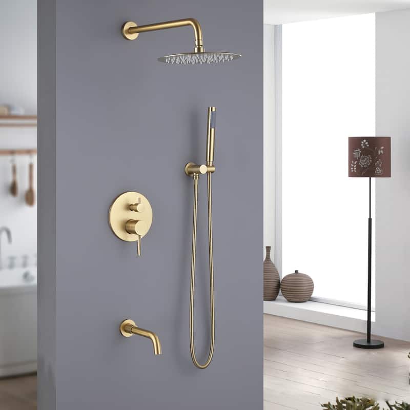 Luxury Gold Rain Shower Head with High Pressure Handheld Shower Head & Hose & 360 degree Rotatable Bathtub Faucet