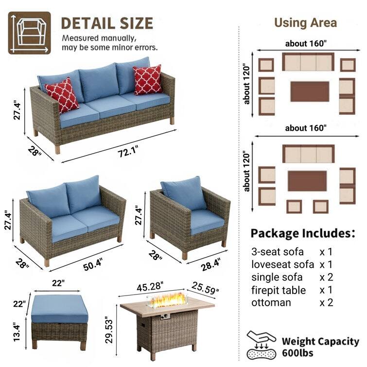 9 - Person Outdoor Wicker Patio Conversation Furniture Set With Fire Pit Table