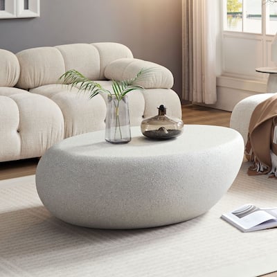 Fiberglass Elliptical Coffee Table for Living Room Vintage Table,Matte Rocks Table front of the Sofa, Irregular Center Table