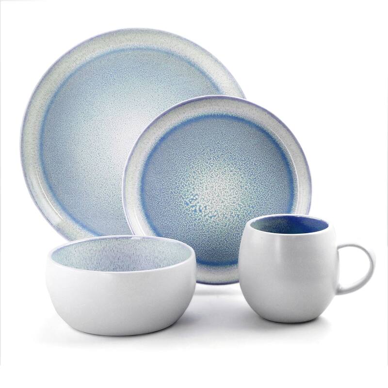 Elama Mocha 16 Piece Stoneware Dinnerware Set in Blue