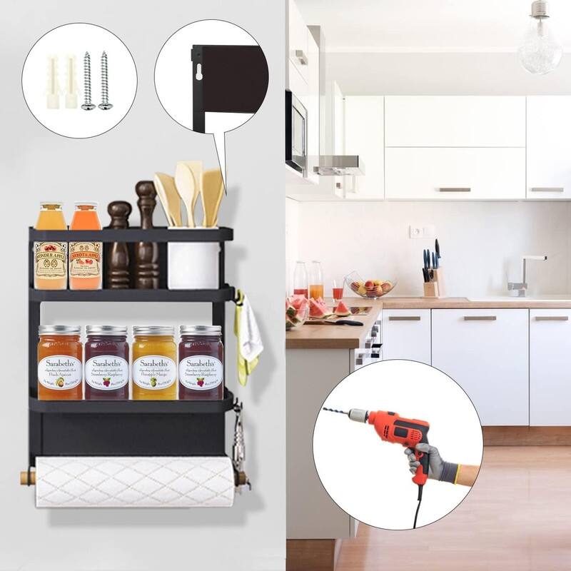 Magnetic Spice Rack for Refrigerator Magnetic Paper Towel Holder - 3.9"D x 12.4"W x 13.2"H