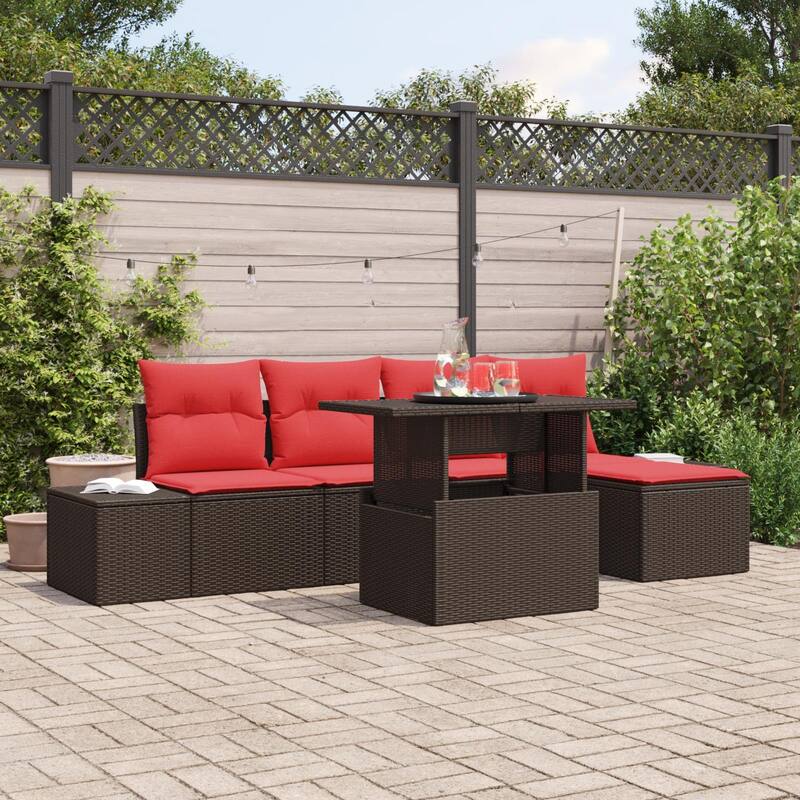 vidaXL 6 Piece Garden Sofa Set with Cushions - 115.8×46.1×27.2 - Brown