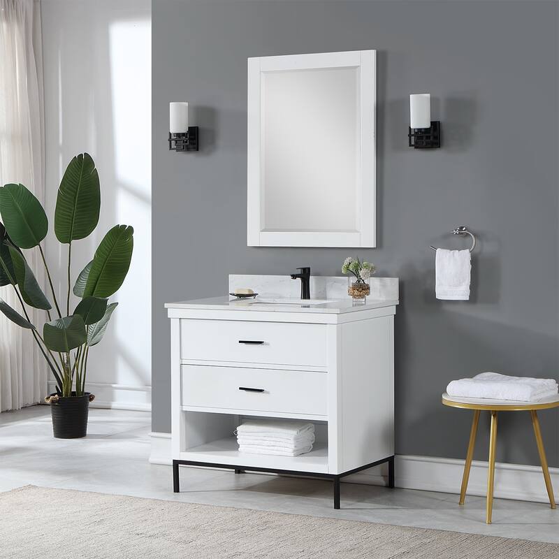 Altair Kesia Bathroom Vanity with Composite Stone Countertop with Mirror