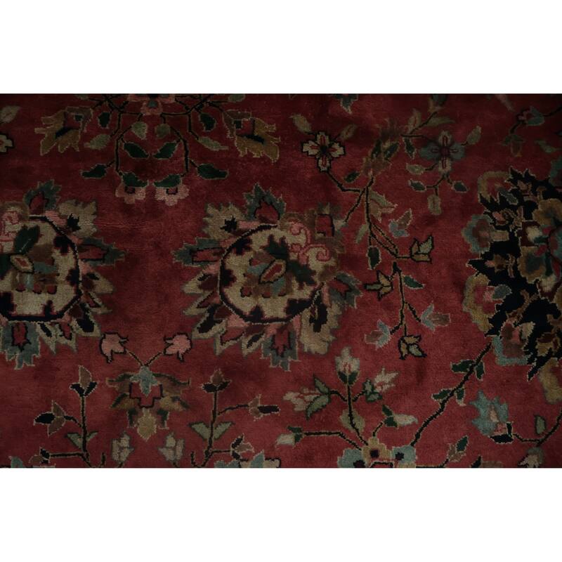 Hand Knotted Oriental 100% Wool Carpet Traditional All-Over Pink Sarouk Area Rug - 9' 9'' X 8' 0''