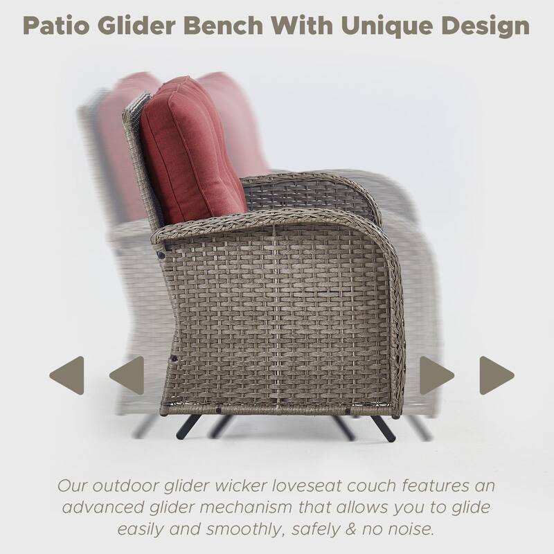 Outdoor Glider Sofa with Swivel Chairs Ottoamns Grey-Red - Grey