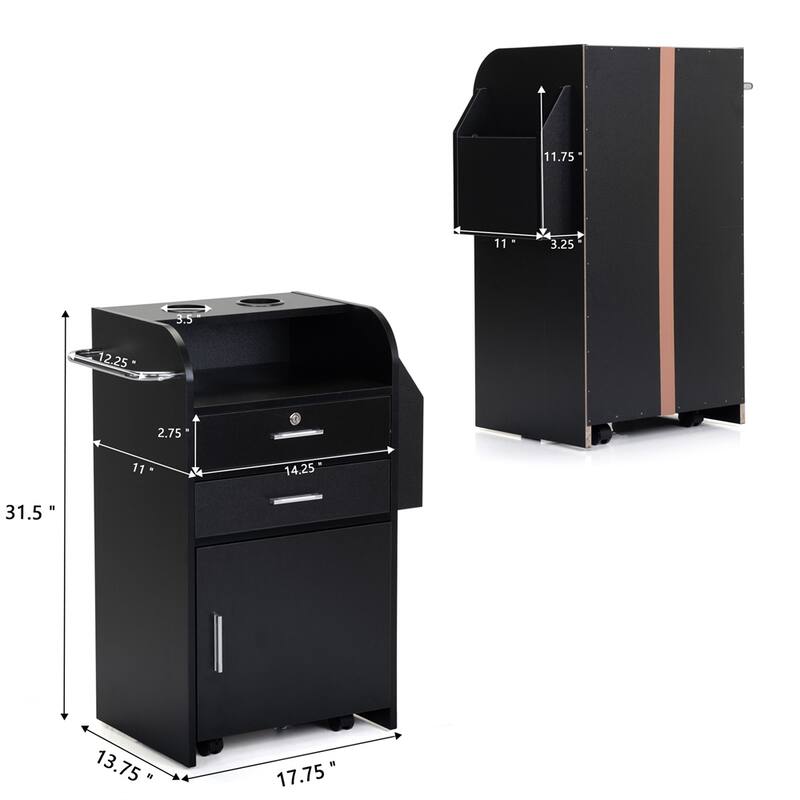 Beauty Salon Storage Cabinet,Mobile Styling Station with Dryer Holders