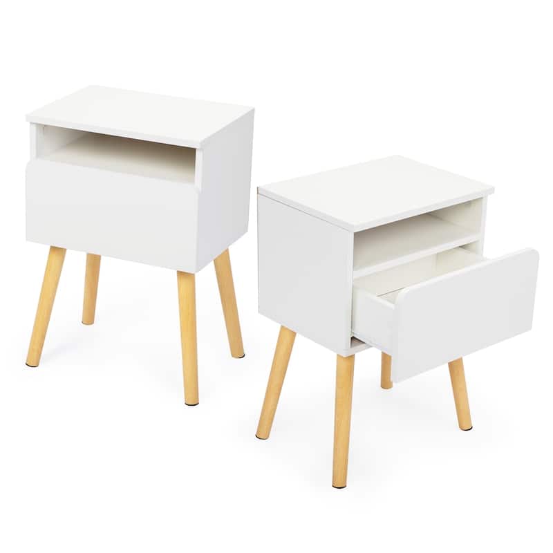 Modern Nightstand with Drawer and Shelf (Set of 2)