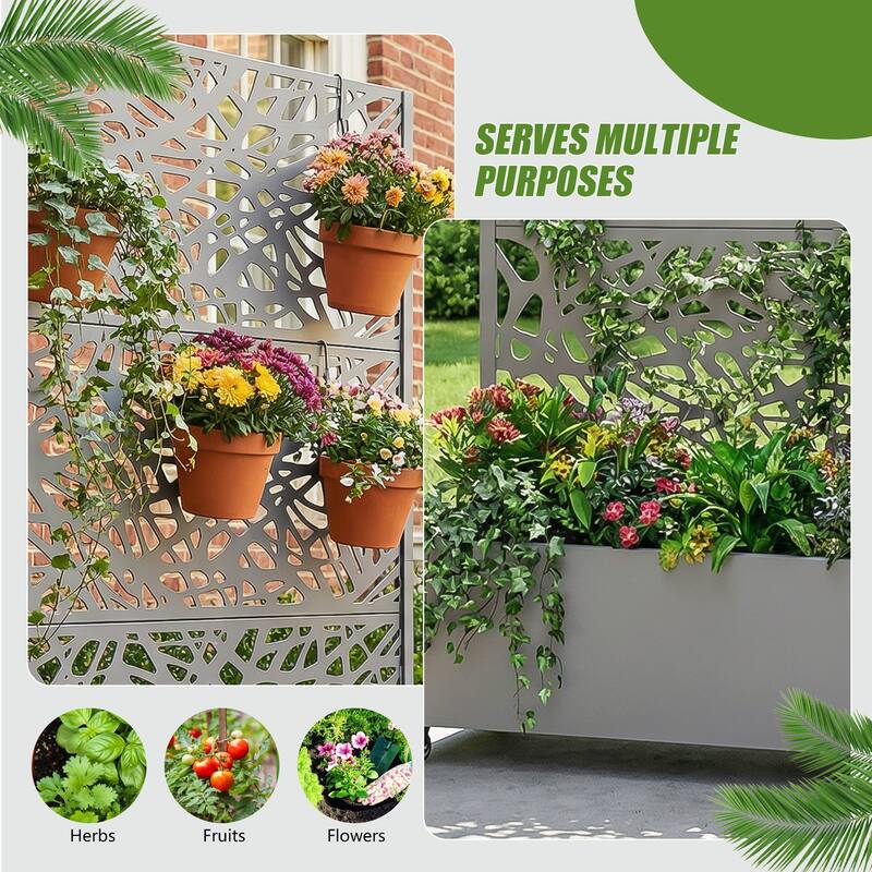 Metal Galvanized Planter Box with Trellis Privacy Screen Lockable Wheels