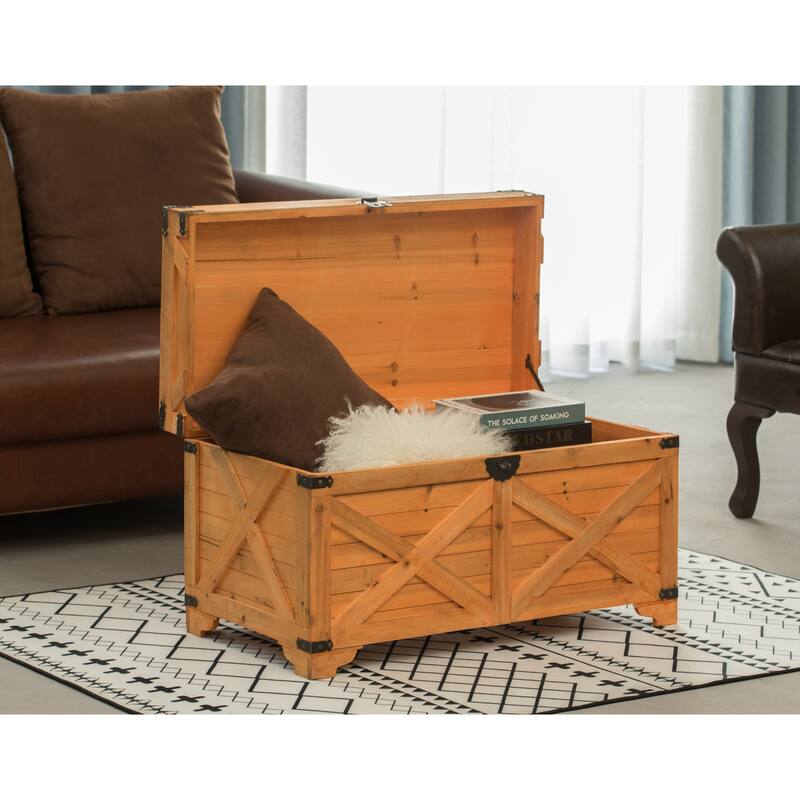Barn Design Large Decorative Farmhouse Wooden Storage Trunk Chest