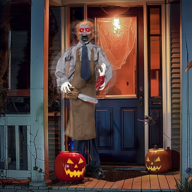 5.7ft Animatronics Talkin Chainsaw Outdoor Halloween Decorations With Voice Control - Black