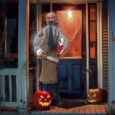 5.7ft Animatronics Talkin Chainsaw Outdoor Halloween Decorations With Voice Control