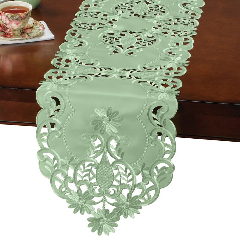 Elegant Embroidered Daisies Intricate Cut-Out Table Linens