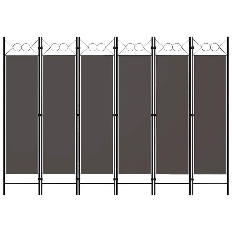 Dina 6 Panel Folding Room Divider Screen, Dark Gray, Black, 95 Inch
