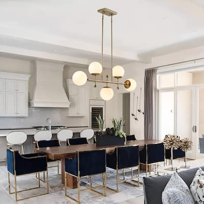 5-Light Linear Apollo Globe Opal Glass Pendant Kitchen Island Horizontal Chandelier