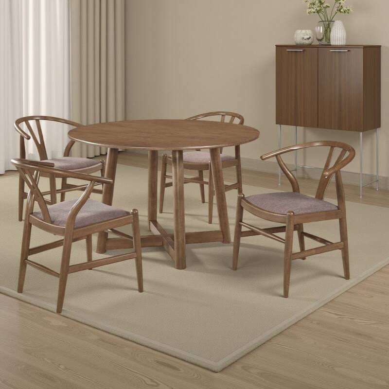 Ellie 5pc Dining Table and 4 Chair Set, Open Curved Back, Walnut Brown