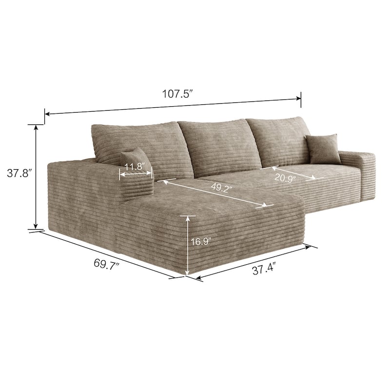 Sofa 107-in Casual Camel 3 -seater Left Reclining Sectional - 8' x 10'