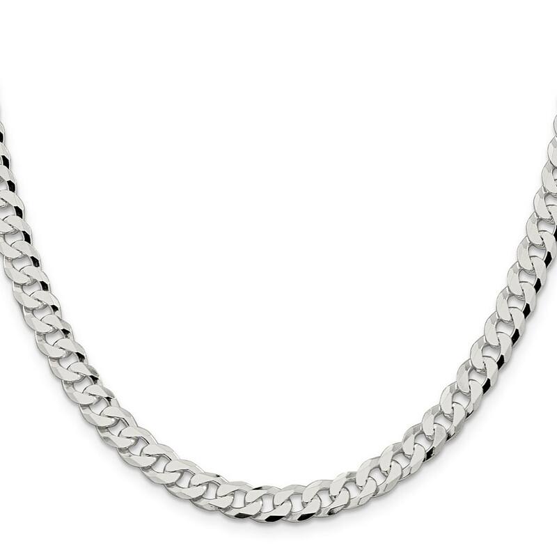 Curata 925 Sterling Silver 7mm Beveled Curb Chain Necklace for Men