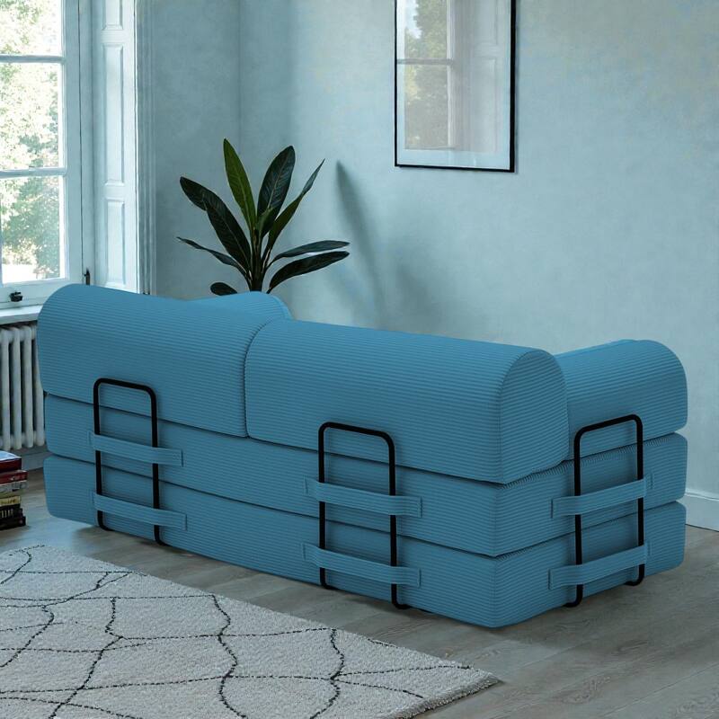 Convertible Sleeper Sofa Bed, 4-in-1 Corduroy Folding Floor Couch with Cylindrical Pillow, 2-Seat Space-Saving Lounge Sofa