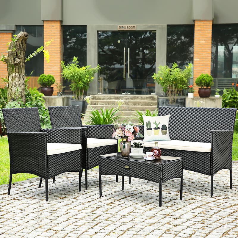 4 PCS Patio Furniture Set Rattan Sofa & Chairs Set