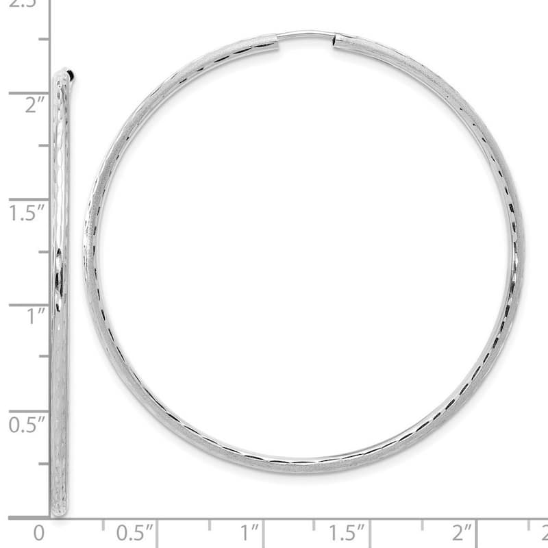 Curata 14k White Gold Polished and Satin Diamond cut Endless Hoop Earrings - 53.3x2mm