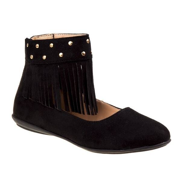 Shop Girls Black Stud Fringe Adorned Back Zip Casual Shoes