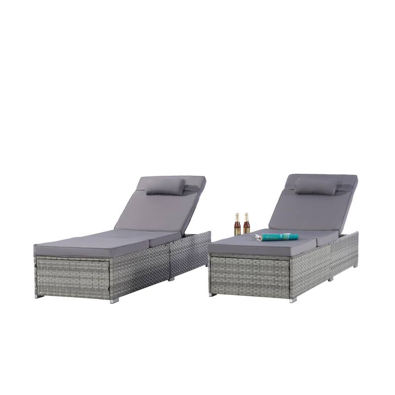 GDFStudio - Amelia Outdoor Chaise Lounge Chair Set of 2 with Adjustable Recline and Side Table for Poolside Relaxation