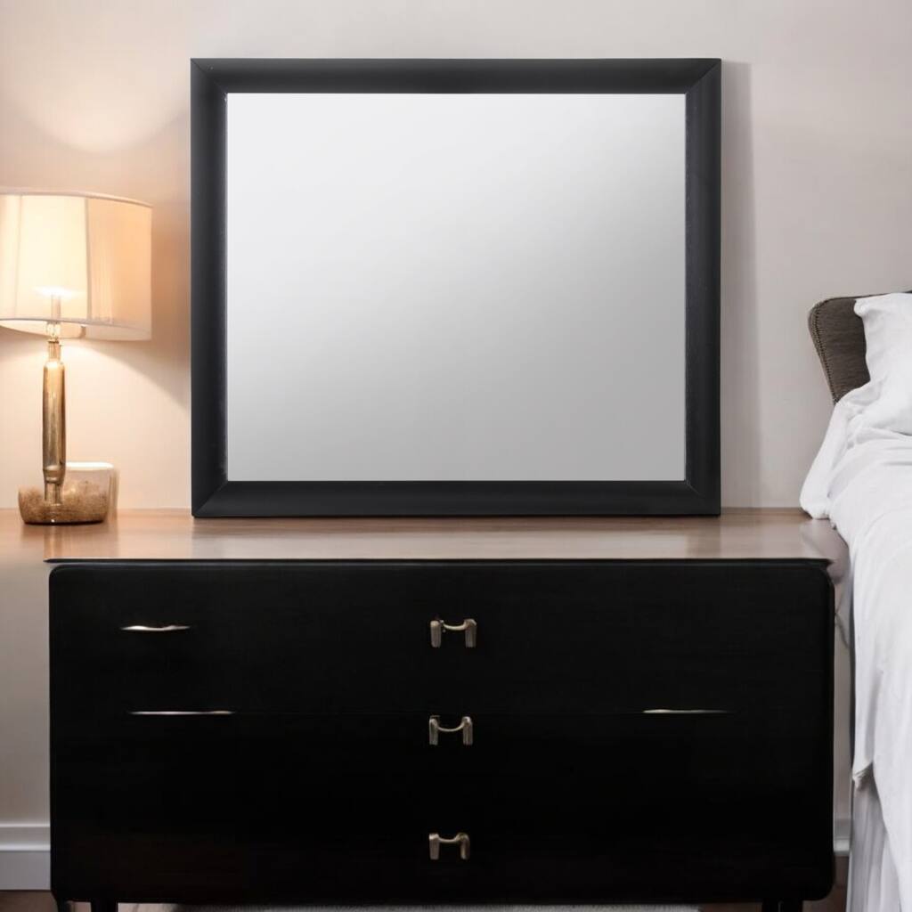 Anmytek Rectangular Wall Mirror with Black Rubberwood and Okume Veneer Frame - 35 inches Height
