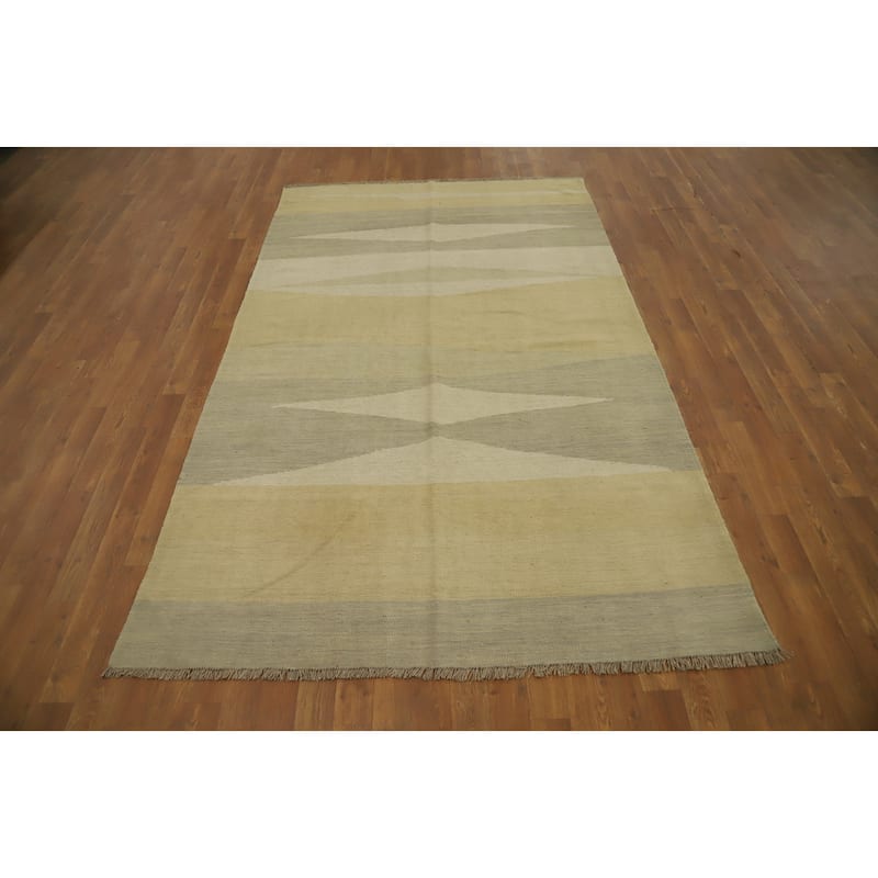 Hand Woven Oriental 100% Wool Carpet Southwestern Tribal Yellow & Gold Kilim Area Rug - 7' 10'' X 4' 10''