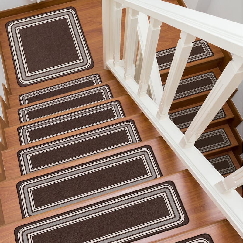 Beverly Rug Non Slip Bordered Stair Treads for Wooden Steps Indoor