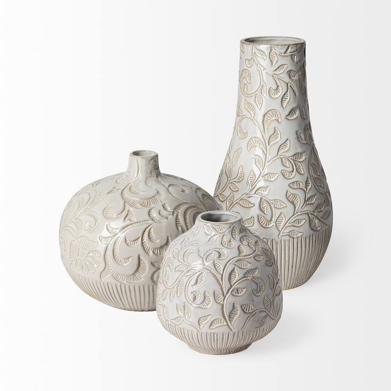 Carved White Ceramic Vase