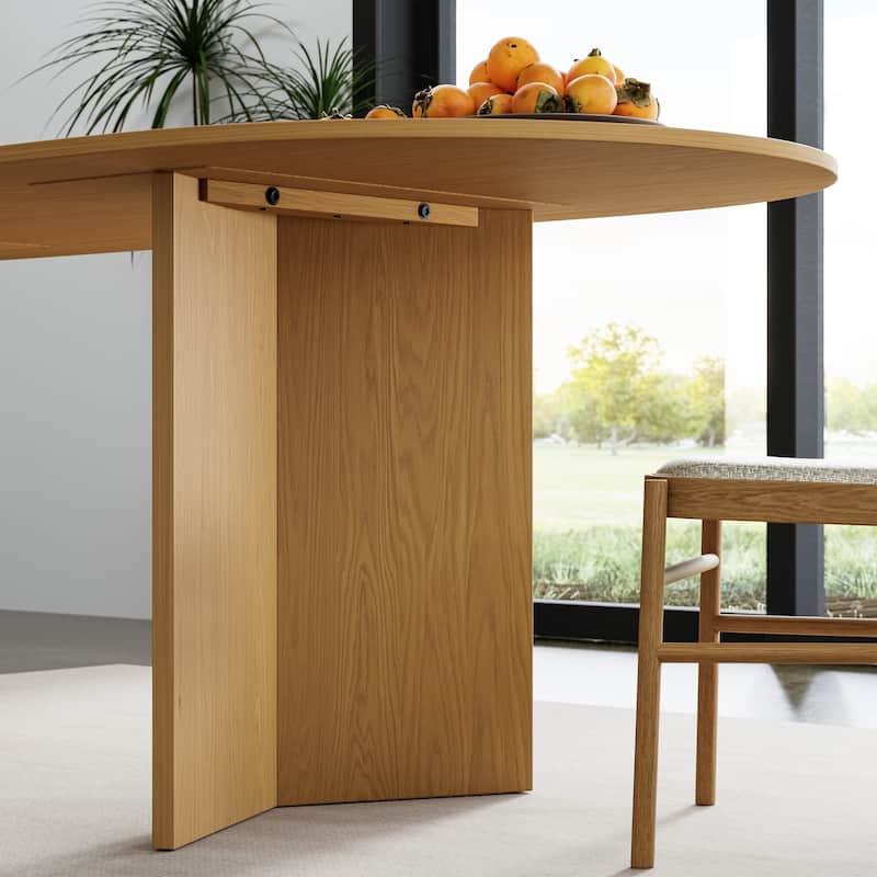 Solid Wood Farmhouse Dining Table with V-Shaped Legs and Oval Wood Top for Modern Dining Rooms & Family Gatherings