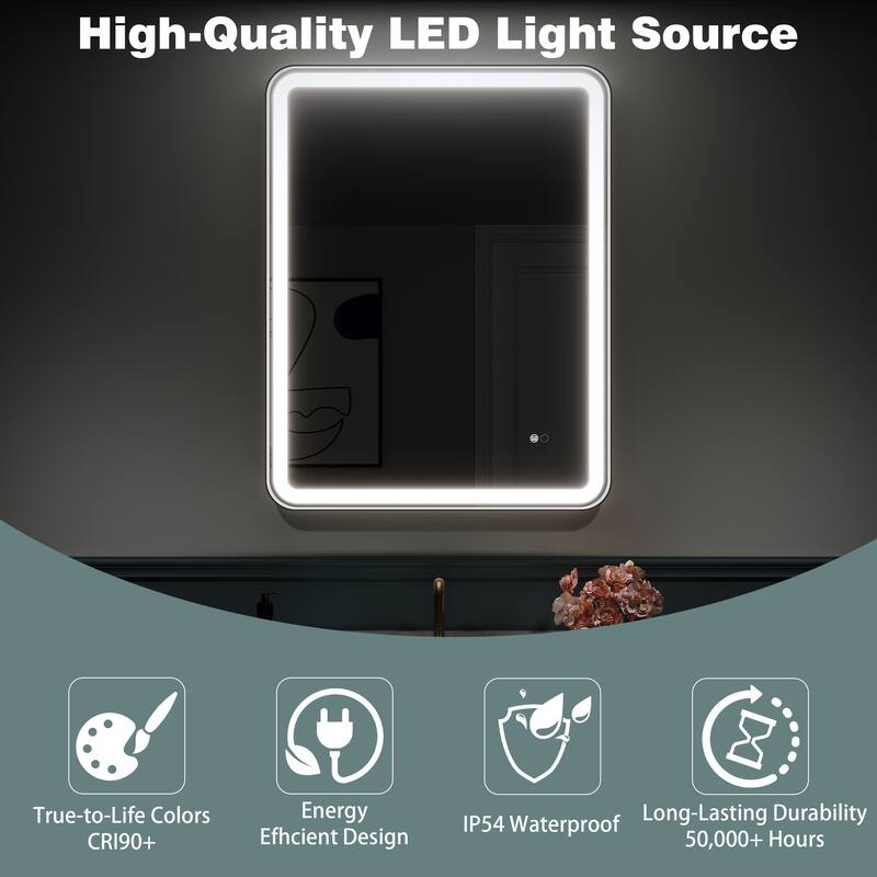 Wall Mounted Bathroom Framed LED Mirror With Anti- Fog,Memory Function And Dimmable Light Touch Sensor