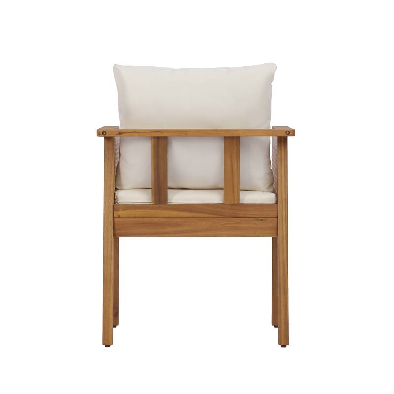 Christopher Knight Home - Set of 2 Mid-Century Modern Acacia Wood Dining Chairs with Handwoven Wicker Back and Washable Cushions